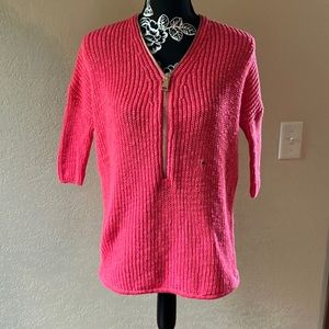 NWT EXPRESS XS STRETCHY CORAL ORANGY PINK WITH GOLD ZIPPER SWEATER